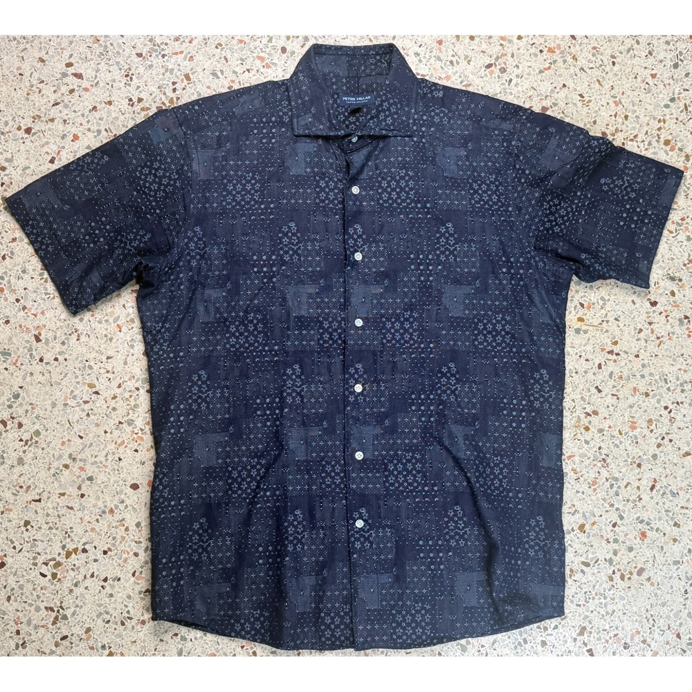 Peter Millar Crown Crafted Men's Patchwork Pattern Short Sleeve Shirt Size M